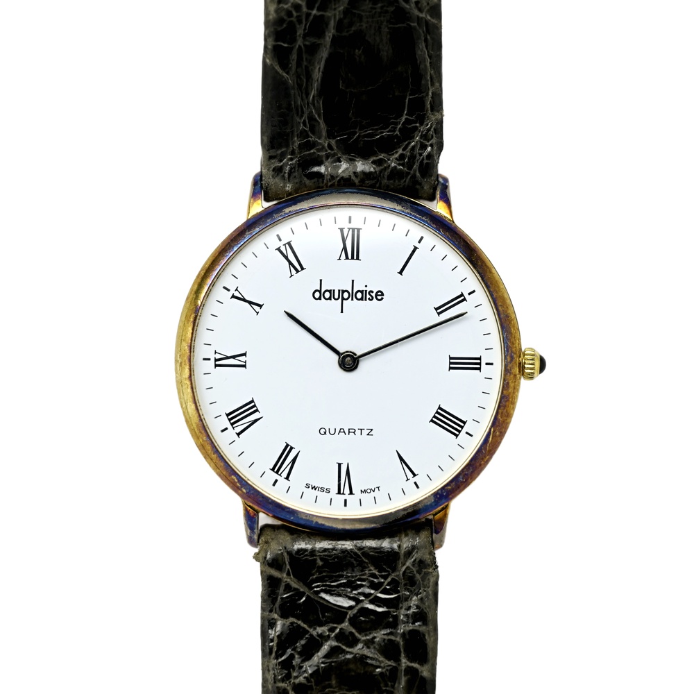 Dauplaise Swiss Quartz 90's Dress Watch Gold Plated White Roman Numeral 33mm